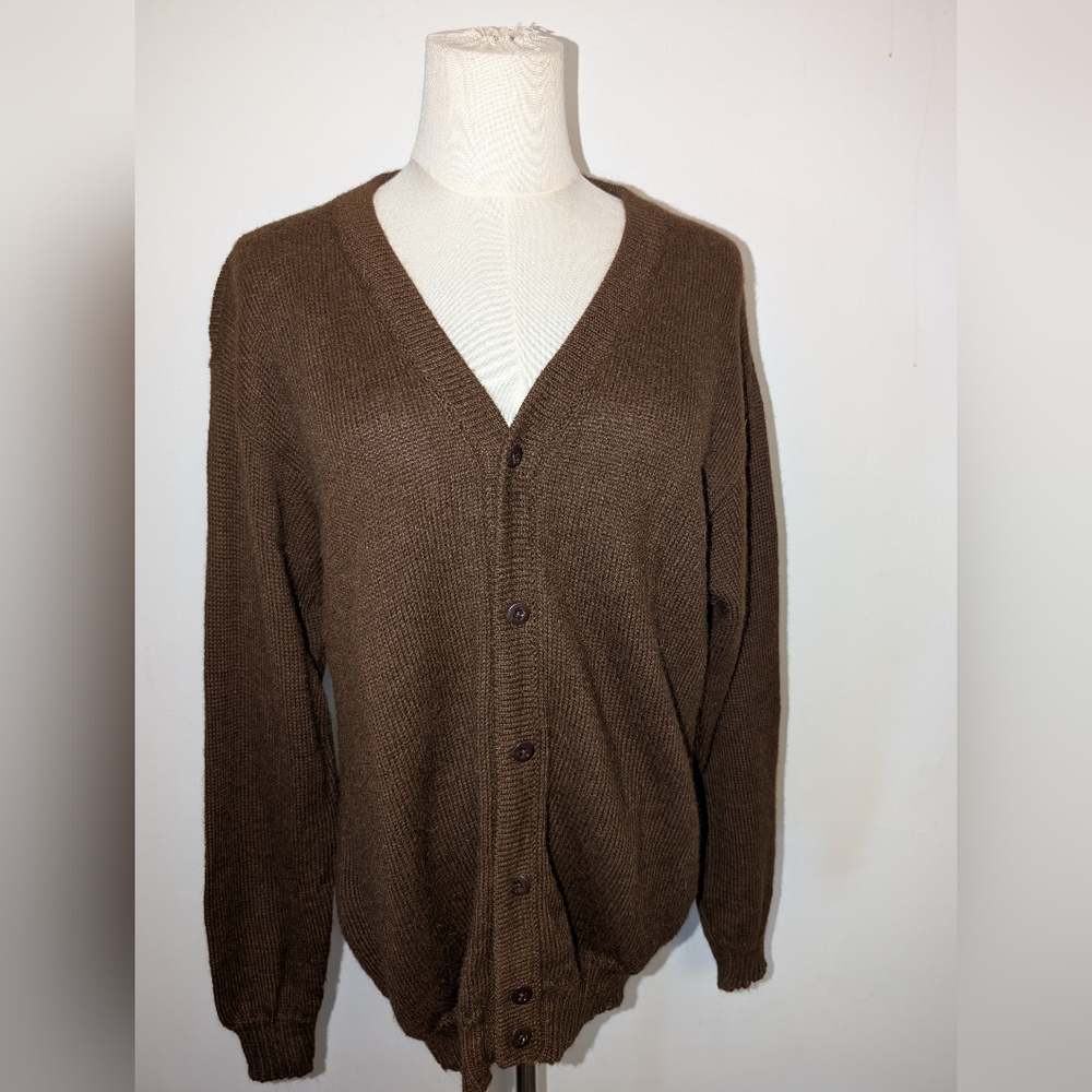 Vintage La Vicunita 100% Baby Alpaca Brown Made In Peru Cardigan